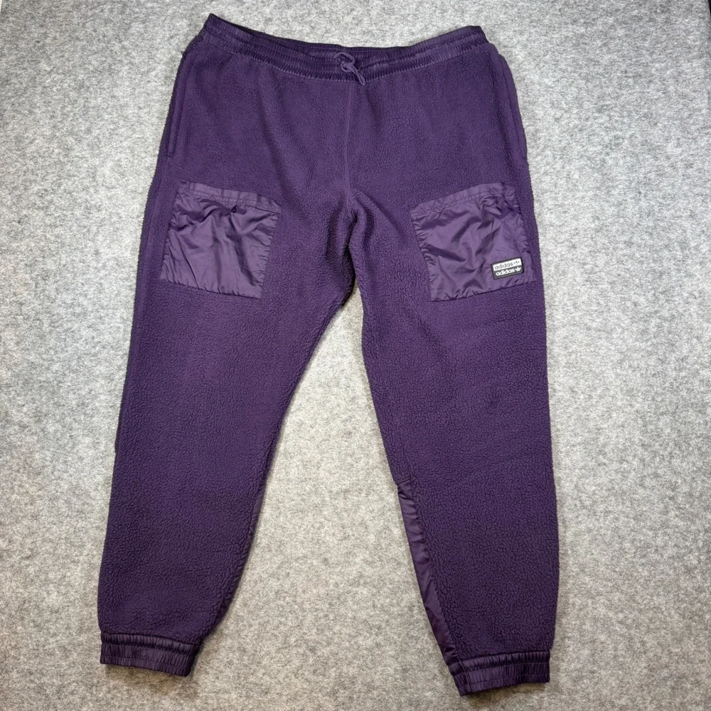 Adidas Originals Mens R.Y.V TF Purple Sherpa Fleece Track Joggers Pants 2XL